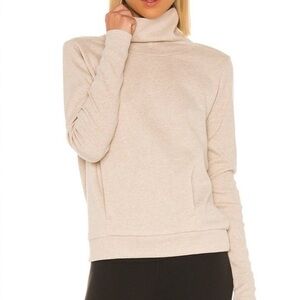 ALO YOGA Putty Heather Clarity Fleece Cowl Neck Pullover Sweatshirt Top Size XS